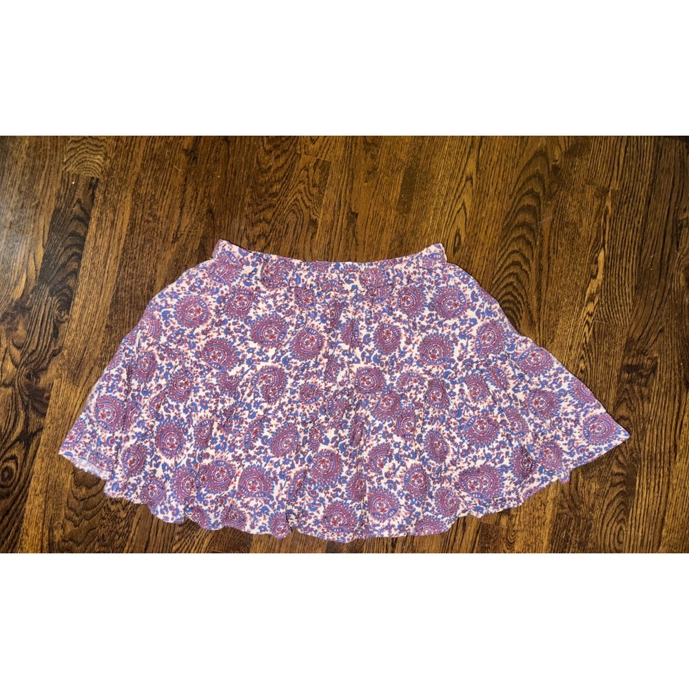 J. Crew Tiered Mini Skirt Floral Bouquet Linen Blue Boho Size Small - Picture 6 of 6